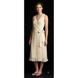 Jonathan Martin Women's Wrap Dress Ruffle Yellow Polka Dot Sleeveless 12